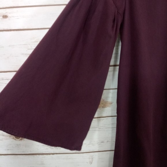 Anthro Cloth & Stone Bell Sleeved Dress Burgundy - Picture 5 of 8